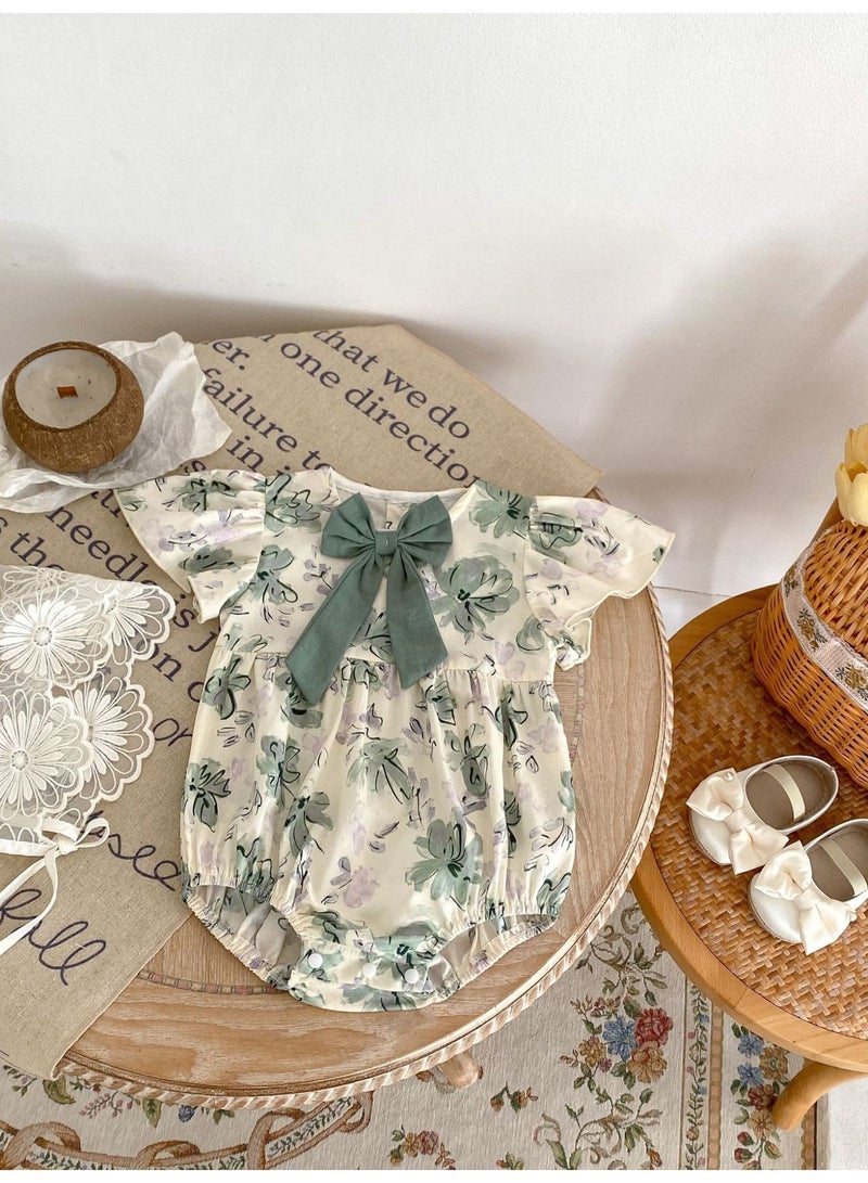 DOOKOO Summer Newborn Baby Flower Printing Romper Infant GIrls Cotton Clothing Casual Bowknot Bodysuit - Image 1
